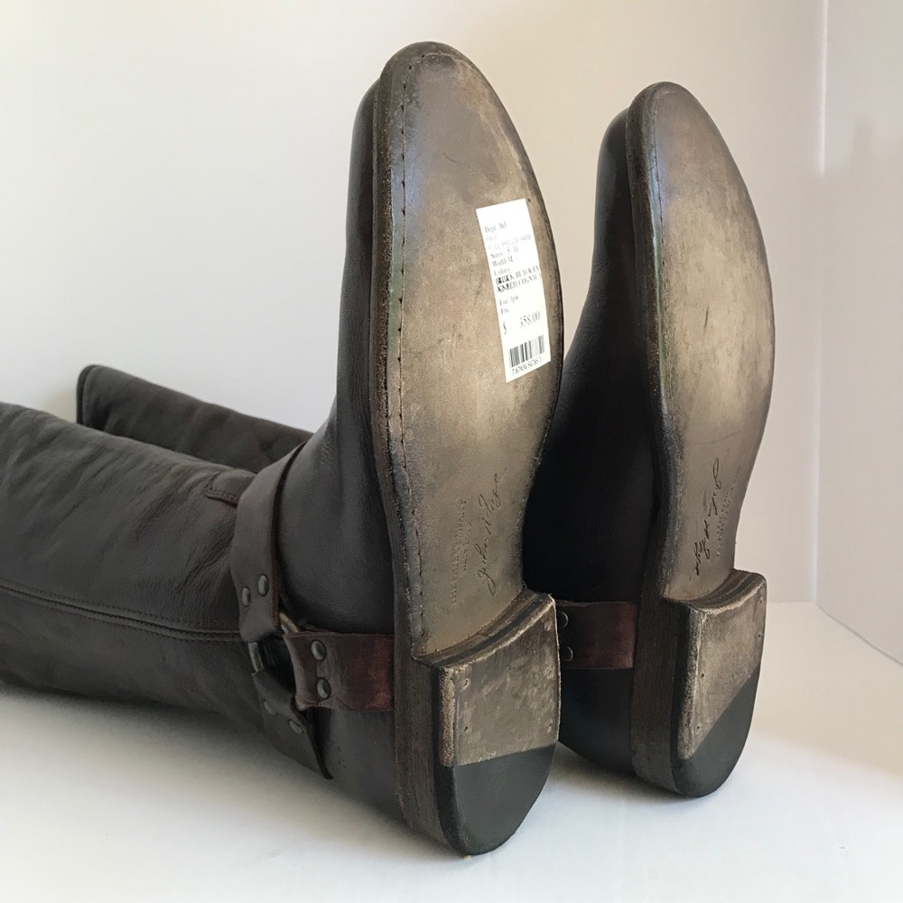 Frye Philip Harness Tall Back Zip Leather Boots - Picture 6 of 8